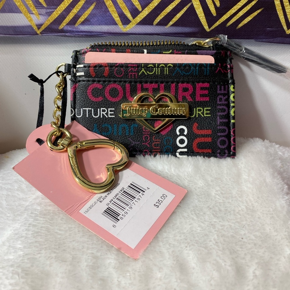 NWT Juicy Couture Black Multicolor Glam Card Holder